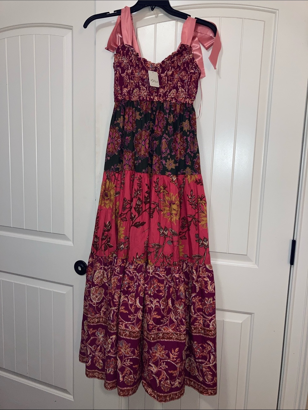 Free People Bluebell Maxi Dress Pink and Burgundy Floral in Colorway magenta Com - Picture 3 of 15